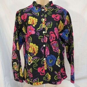 Candy Couture Reversible Jacket Shirt Floral Oriental Style Quilted Boho Size M